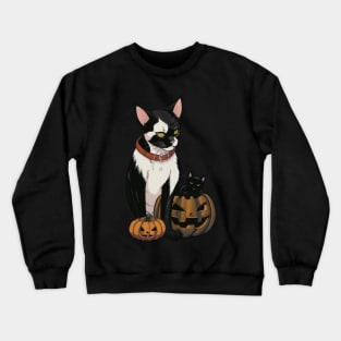 Spooky Halloween Night - Black Cat and Kid Cat in a Scary Pumpkin Crewneck Sweatshirt